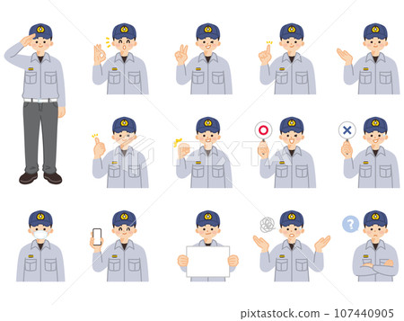 年輕男性消防員臉部表情與手勢插畫素材集 107440905