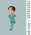 A female character ties her hair into a bun in a green nursing assistant uniform. 3d illustration 107441052