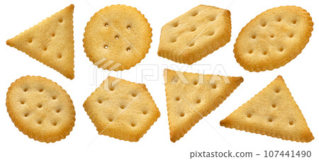 Mix of crackers isolated on white background with clipping path 107441490