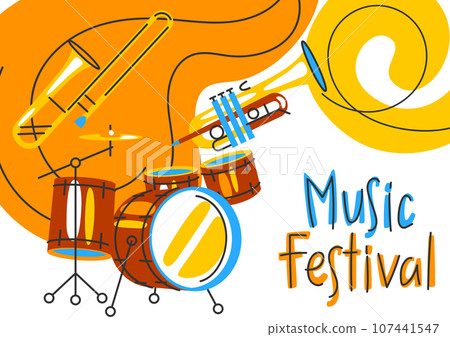 Poster with musical instruments. Jazz, blues and classical music. Poster with musical instruments. Jazz, blues and classical music. 107441547