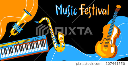 Poster with musical instruments. Jazz, blues and classical music. 107441550