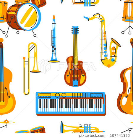 Pattern with musical instruments. Jazz, blues and classical music. 107441553