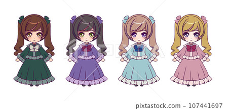 Deformed full body illustration set of anime style girl characters Deformed full body illustration set of anime style girl characters 107441697