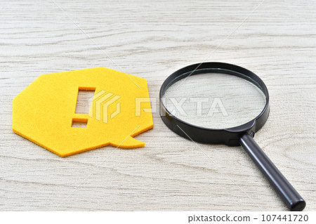 exclamation mark and magnifying glass exclamation mark and magnifying glass 107441720