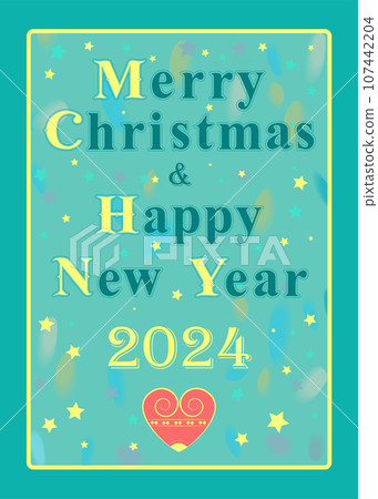 Merry Christmas and Happy New Year 2024 Retro Greeting Card Merry Christmas and Happy New Year 2024 Retro Greeting Card 107442204