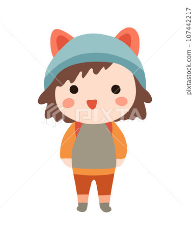 Vector isolated illustration of a little girl in a hat with ears. 107442217