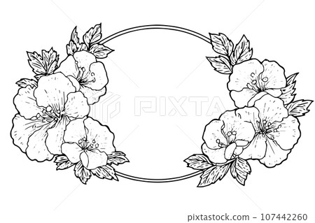 Hibiscus flower border hand drawn ink sketch. Engraved style vector illustration. Hibiscus flower border hand drawn ink sketch. Engraved style vector illustration. 107442260