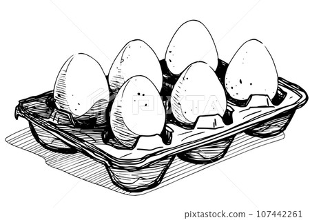 Box of eggs hand drawn ink sketch. Engraving style vector illustration. Box of eggs hand drawn ink sketch. Engraving style vector illustration. 107442261
