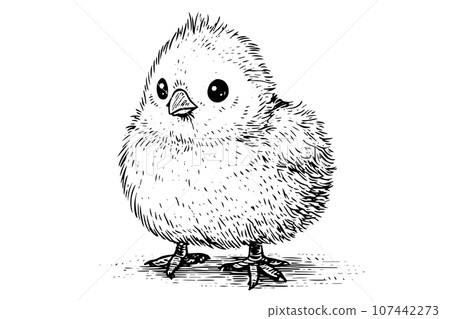 Cute little chicken hand drawn ink sketch. Engraved style retro vector illustration. 107442273