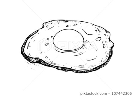 Fried egg hand drawn ink sketch. Engraving style vector illustration. Fried egg hand drawn ink sketch. Engraving style vector illustration. 107442306