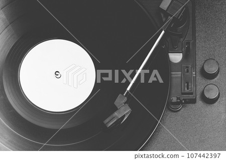 old vinyl record on turntable. music concept old vinyl record on turntable. music concept 107442397