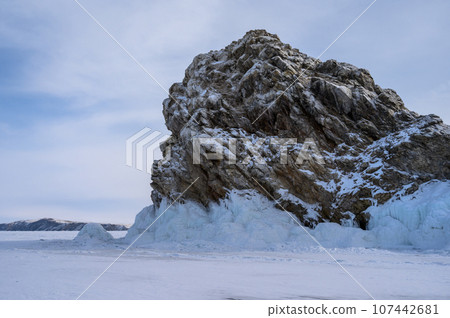Baikal Islands. Ice hummock on the ice of lake Baikal 107442681