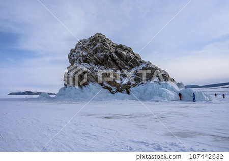 Baikal Islands. Ice hummock on the ice of lake Baikal 107442682