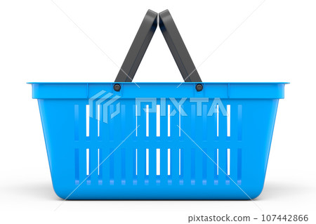 Plastic basket from supermarket for online shopping on white background. Plastic basket from supermarket for online shopping on white background. 107442866