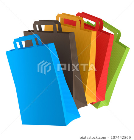 Set of kraft paper bag with handle isolated on white background. Set of kraft paper bag with handle isolated on white background. 107442869