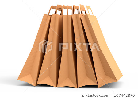 Set of kraft paper bag with handle isolated on white background. Set of kraft paper bag with handle isolated on white background. 107442870