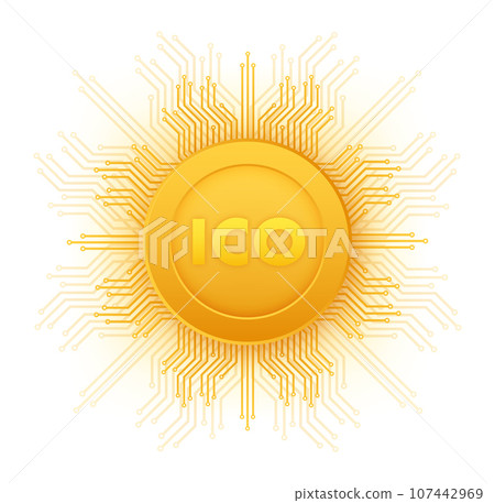 ICO, initial coin offering. ICO Token production process. Vector stock illustration 107442969