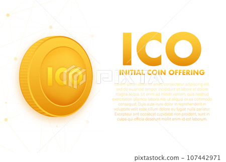 ICO, initial coin offering. ICO Token production process. Vector stock illustration 107442971
