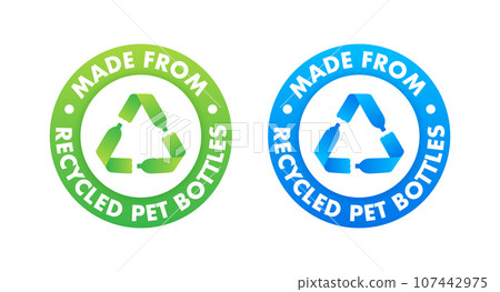 rPet standard sign, label. 100 percent recycled materials and bottles. Recycled polyethylene terephthalate. Vector stock illustration rPet standard sign, label. 100 percent recycled materials and bottles. Recycled polyethylene terephthalate. Vector stock illustration 107442975