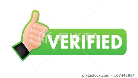 Verified badge profile. Verified square grunge. Checkmark icon. Vector stock illustration 107442984