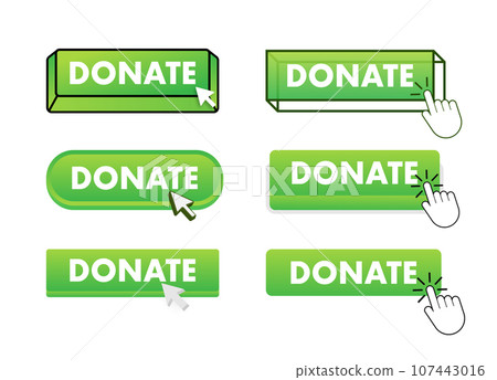 Donate Button with pointer clicking. Donate web buttons set. User interface element in flat style. Vector stock illustration Donate Button with pointer clicking. Donate web buttons set. User interface element in flat style. Vector stock illustration 107443016
