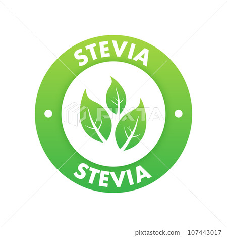 Stevia label. Sugar substitute. 100 natural stevia. Eco, organic and bio logo. Vector stock illustration 107443017
