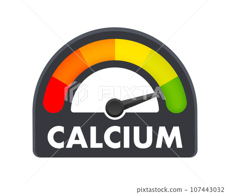 Calcium Level Meter, measuring scale. Calcium Level speedometer indicator. Vector stock illustration 107443032