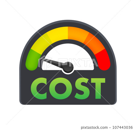 Cost reduction Level Meter, measuring scale. Cost reduction Level speedometer indicator. Price management. Vector stock illustration Cost reduction Level Meter, measuring scale. Cost reduction Level speedometer indicator. Price management. Vector stock illustration 107443036