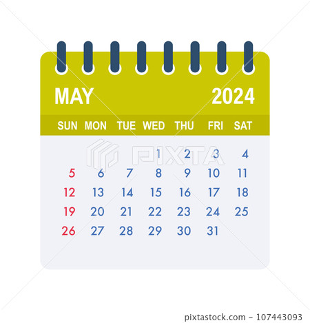 May 2024 Calendar Leaf. Calendar 2024 in flat style. Vector stock illustration May 2024 Calendar Leaf. Calendar 2024 in flat style. Vector stock illustration 107443093