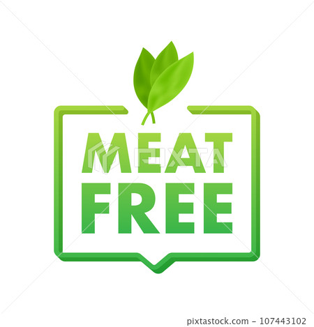 Meat Free on green backdrop. Plant leaf sign. Vector stock illustration 107443102