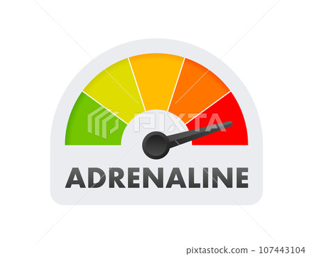 Adrenaline Level Meter, measuring scale. Adrenaline speedometer, indicator. Vector stock illustration Adrenaline Level Meter, measuring scale. Adrenaline speedometer, indicator. Vector stock illustration 107443104