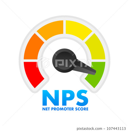 NPS Level Meter, measuring scale. Net promoter score Level speedometer indicator. Vector stock illustration NPS Level Meter, measuring scale. Net promoter score Level speedometer indicator. Vector stock illustration 107443113