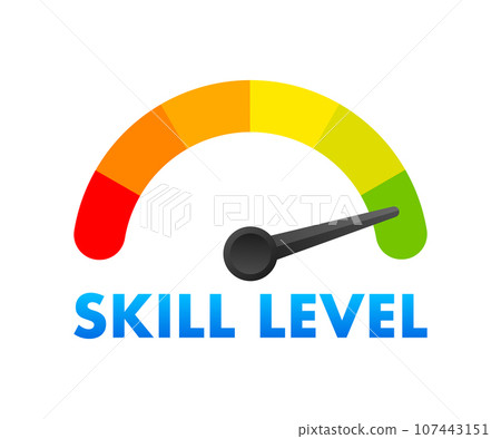 Skill Level Meter, measuring scale. Skill Level speedometer indicator. Vector stock illustration 107443151