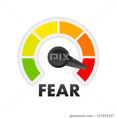 Fear Level Meter, measuring scale. Fear Level speedometer indicator. Vector stock illustration Fear Level Meter, measuring scale. Fear Level speedometer indicator. Vector stock illustration 107443167