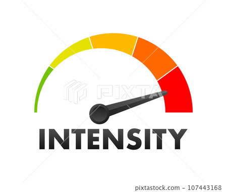 Intensity Level Meter, measuring scale. Intensity Level speedometer indicator. Vector stock illustration Intensity Level Meter, measuring scale. Intensity Level speedometer indicator. Vector stock illustration 107443168