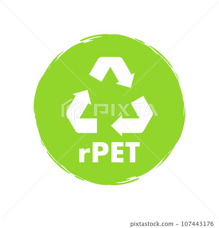 rPet standard sign, label. 100 percent recycled materials and bottles. Recycled polyethylene terephthalate. Vector stock illustration rPet standard sign, label. 100 percent recycled materials and bottles. Recycled polyethylene terephthalate. Vector stock illustration 107443176