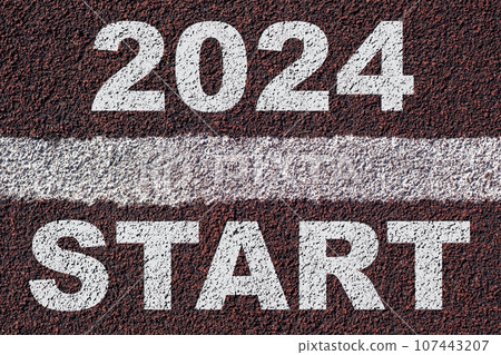 Start 2024 year concept, an athletics track engraved with Start and the year 2024. Start of the new year 2024, goals and new year resolutions.Opportunity, challenge, Goal of Success. Start 2024 year concept, an athletics track engraved with Start and the year 2024. Start of the new year 2024, goals and new year resolutions.Opportunity, challenge, Goal of Success. 107443207