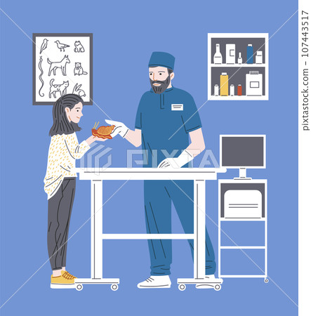 Woman with achatina snail in the veterinarian's clinic, vector exotic pet reptile animal care, prevention, treatment Woman with achatina snail in the veterinarian's clinic, vector exotic pet reptile animal care, prevention, treatment 107443517