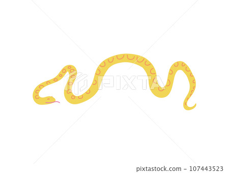 Yellow spotty snake with protruding tongue, vector cartoon exotic pet reptile, wild rare animal isolated illustration 107443523