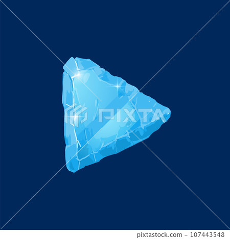 Ice game user interface button. Blue crystal shining iced texture play sign. Cartoon vector illustration for board, panel element. Ice game user interface button. Blue crystal shining iced texture play sign. Cartoon vector illustration for board, panel element. 107443548