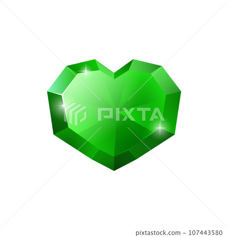 Emerald jewelry gem or crystal icon in heart shape vector illustration isolated. Emerald jewelry gem or crystal icon in heart shape vector illustration isolated. 107443580