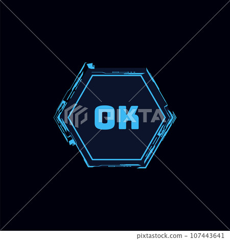 Futuristic sci fi hud button with text ok. Futuristic sci fi hud button with text ok. 107443641
