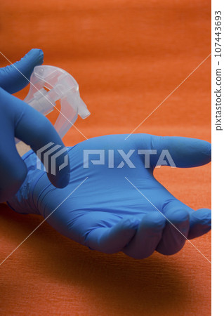 Hands medical gloves spray alcohol antiseptic - protection quarantine, coronavirus, covid19 107443693