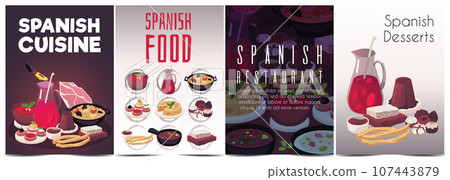 Set of posters or vertical banners about Spanish traditional food flat style 107443879