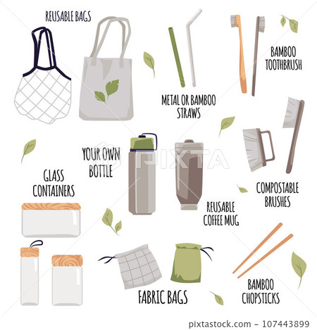 Set of eco friendly various products flat style, vector illustration Set of eco friendly various products flat style, vector illustration 107443899