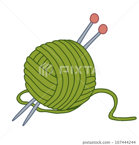 Ball of yarn and knitting needles, hobby or DIY design element, doodle style vector Ball of yarn and knitting needles, hobby or DIY design element, doodle style vector 107444244