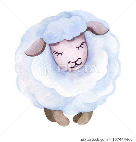 Watercolor illustration of a cute sheep. Fluffy animal on a white background, hand-drawn. Watercolor illustration of a cute sheep. Fluffy animal on a white background, hand-drawn. 107444463