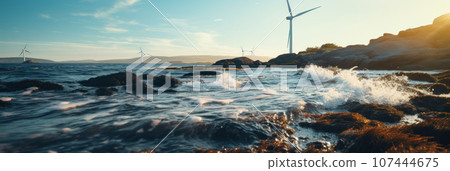 Offshore farm with wind turbines Offshore farm with wind turbines 107444675