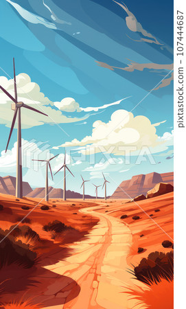 Wind turbines in the desert Wind turbines in the desert 107444687