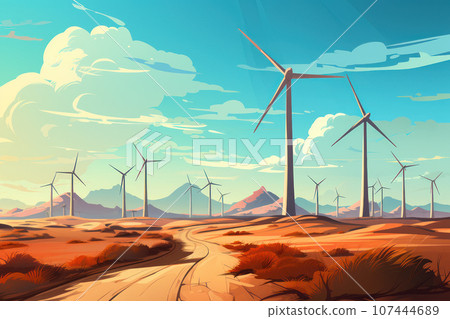 Wind turbines in the desert Wind turbines in the desert 107444689